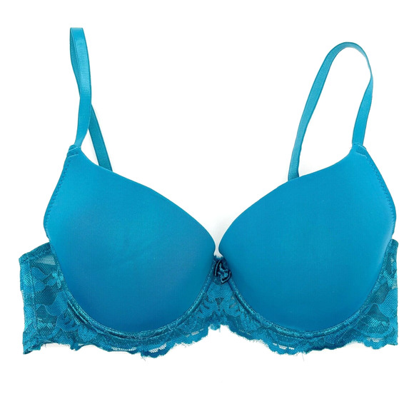Simply Styled Push Up Bra Size 36B Turquoise Lace‎ Molded Underwire Padded Glam - Picture 1 of 9
